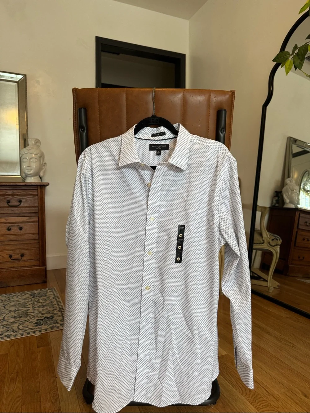 Banana Republic White Dress Shirt with Navy Micro Dot Print